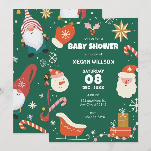 Groene pret Kerst baby shower Kaart (Voorkant / Achterkant)