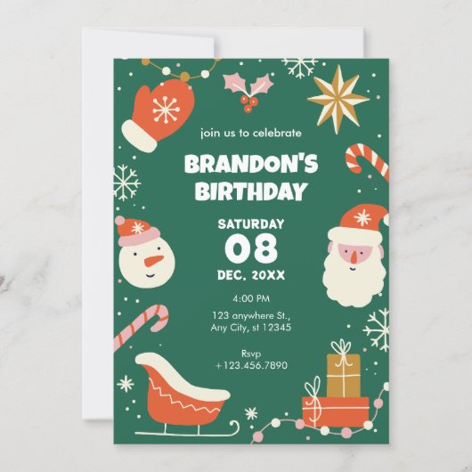 Groene pret kerst verjaardag kaart (Voorkant)