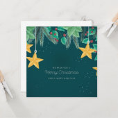 Groene prettige kerst en een gelukkige nieuwjaarba kaart (Voorkant / Achterkant in situ)