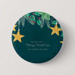 Groene prettige kerst en een gelukkige nieuwjaarba ronde button 5,7 cm