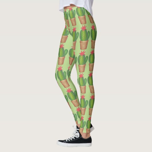 Groene Prickly Cactus Potted Plant Flower Leggings (Links)