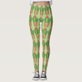 Groene Prickly Cactus Potted Plant Flower Leggings (Voorkant)