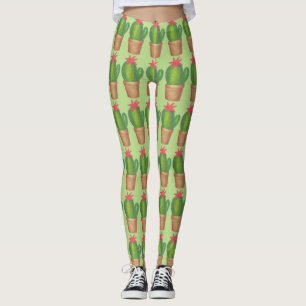 Groene Prickly Cactus Potted Plant Flower Leggings
