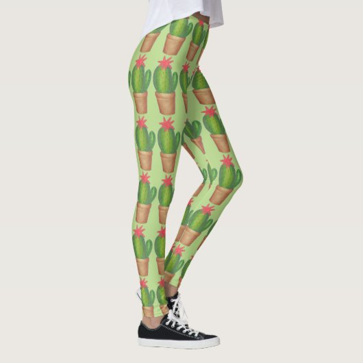 Groene Prickly Cactus Potted Plant Flower Leggings (Rechts)