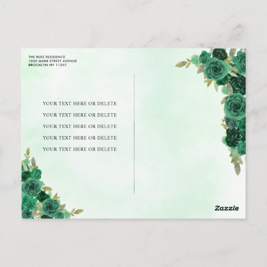 Groene Prinses Bloemen Quinceañera Save the Date Briefkaart (Achterkant)