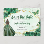 Groene Prinses Bloemen Quinceañera Save the Date Briefkaart (Voorkant)