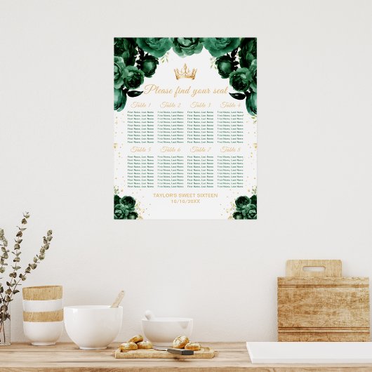 Groene Prinses Sweet Sixteen Zitplaatskaart Poster (Keuken)