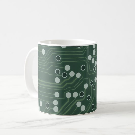 Groene printplaat Achtergrond Patroon Kunst Koffie Koffiemok (Voorkant links)