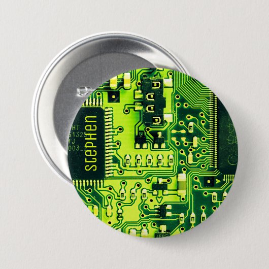 Groene printplaat, elektronische onderdelen gedruk ronde button 7,6 cm (Voorkant /achterkant)