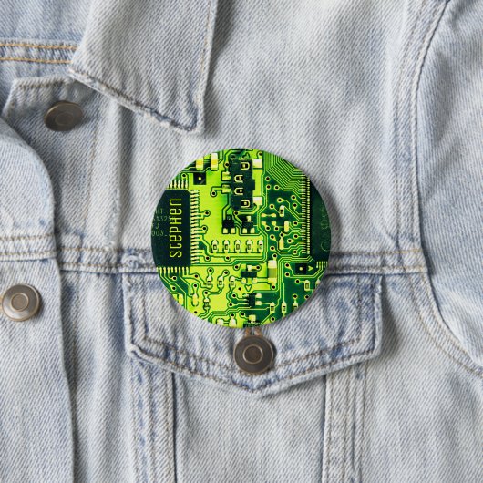 Groene printplaat, elektronische onderdelen gedruk ronde button 7,6 cm (In situ)