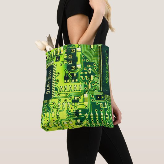 Groene printplaat, elektronische onderdelen printc tote bag (Dichtbij)