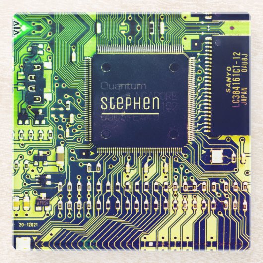 Groene printplaat ・ Geek elektronische PCB Glazen Onderzetter (Voorkant)