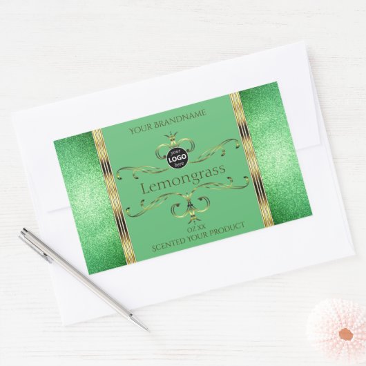 Groene productlabels Faux Gold Decor Logo Rechthoekige Sticker (Envelop)
