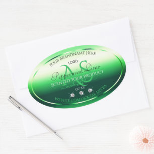 Groene productlabels Rhinestones Monogram en Logo Ovale Sticker