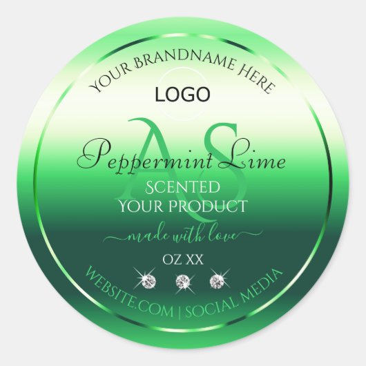 Groene productlabels Rhinestones Monogram en Logo Ronde Sticker (Voorkant)