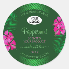 Groene productlabels Roze bloemen Logo Ronde Sticker