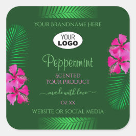 Groene productlabels Roze bloemen Logo Vierkante Sticker