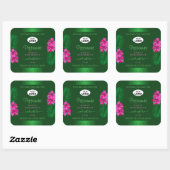 Groene productlabels Roze bloemen Logo Vierkante Sticker (Vel)