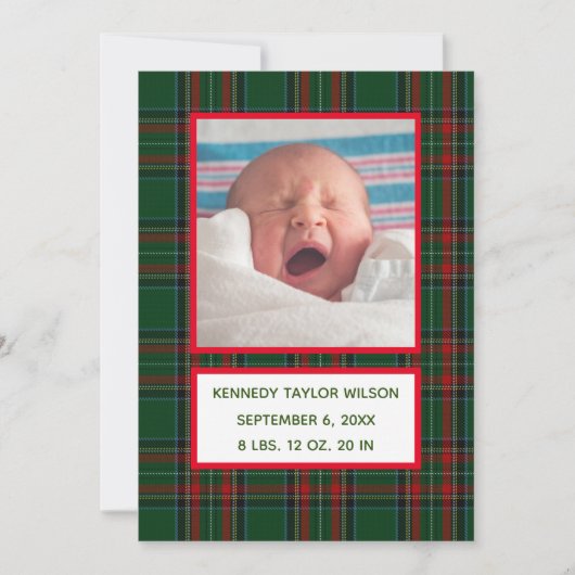 Groene Pset Birth Announcement Card Aankondiging (Voorkant)