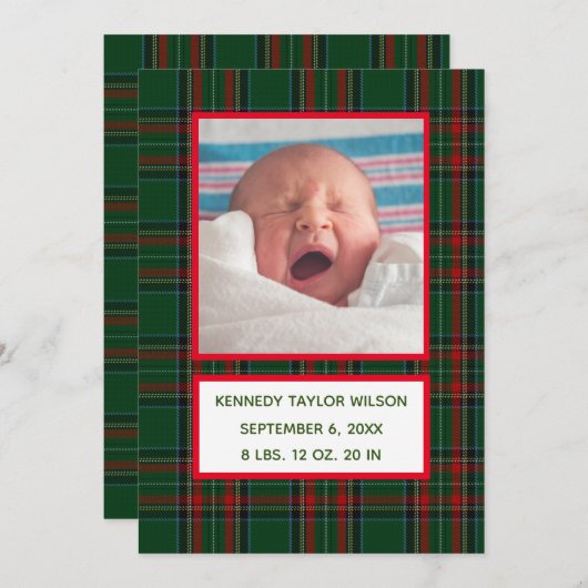 Groene Pset Birth Announcement Card Aankondiging (Voorkant / Achterkant)