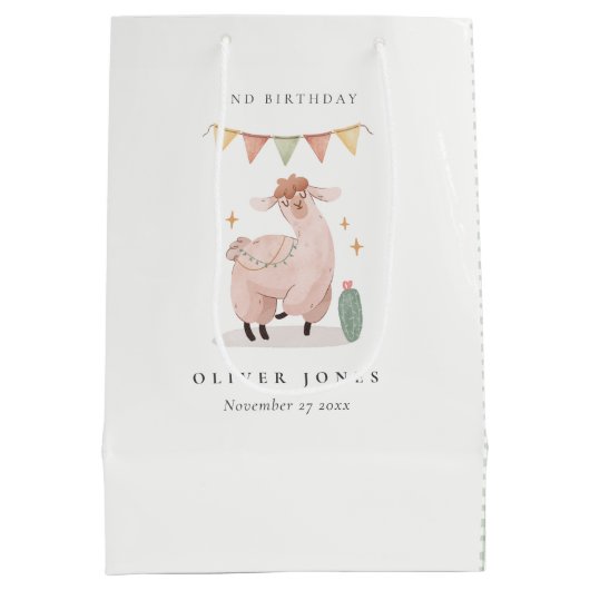 Groene Pset Cactus Boho Llama Alle leeftijden Medium Cadeauzakje (Achterkant)