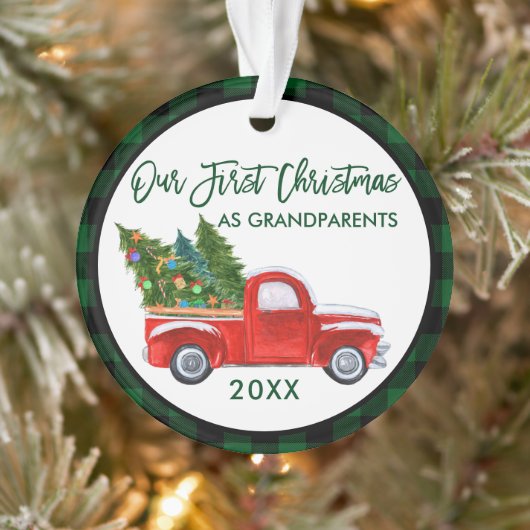 Groene Pset First Kerstmis als Grandouders Truck Ornament (Boom)