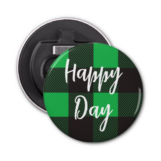 Groene Pset Pattern Happy Day Button Flesopener (Voorkant)