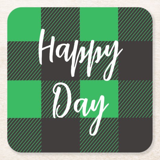 Groene Pset Pattern Happy Day Kartonnen Onderzetters (Voorkant)
