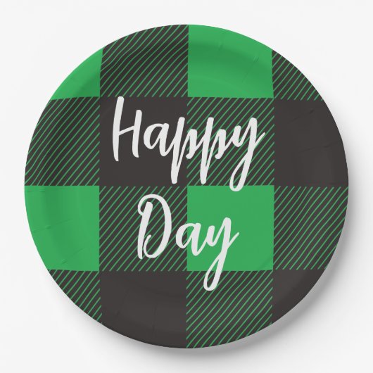 Groene Pset Pattern Happy Day Papieren Bordje (Voorkant)