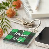 Groene Pset Pattern Happy Day Sleutelhanger (Voorkant Rechts)