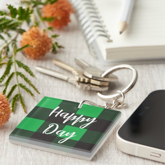 Groene Pset Pattern Happy Day Sleutelhanger (Voorkant Rechts)
