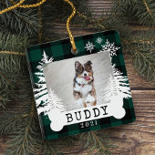 Groene Pset Rustic Pine Trees Dog Bone Pet Foto Keramisch Ornament