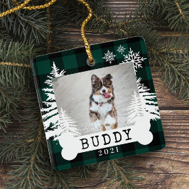Groene Pset Rustic Pine Trees Dog Bone Pet Foto Keramisch Ornament