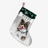 Groene Pset Rustic Pine Trees Dog Bone Pet Foto Kleine Kerstsok (Voorkant (Hangend))