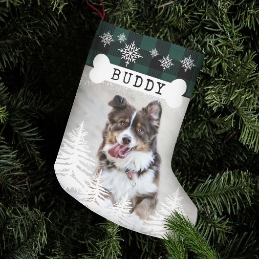 Groene Pset Rustic Pine Trees Dog Bone Pet Foto Kleine Kerstsok