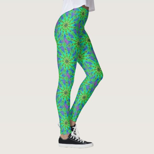 Groene Psychedelic Starburst Fractal Pattern Leggings (Rechts)