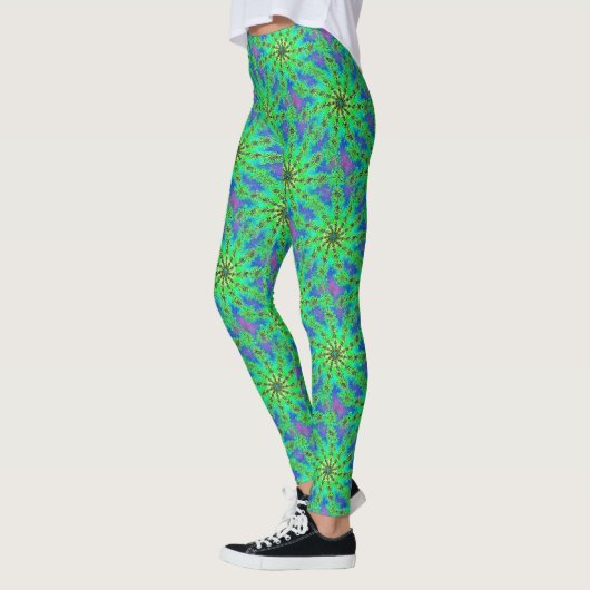 Groene Psychedelic Starburst Fractal Pattern Leggings (Links)