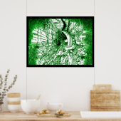 Groene Psychedelische Surrealistische Tekening Poster (Keuken)