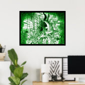 Groene Psychedelische Surrealistische Tekening Poster (Thuiskantoor)