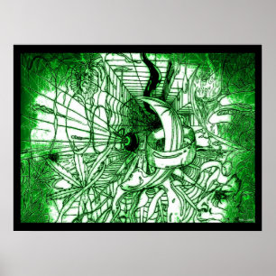 Groene Psychedelische Surrealistische Tekening Poster