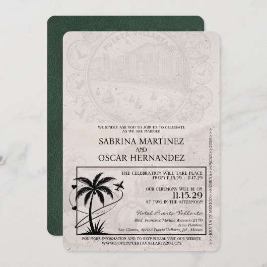 Groene Puerta Vallarta Passport bruiloft Kaart (Voorkant / Achterkant)