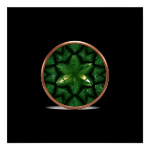 Groene puntige sterfractal met koperen frame perfect poster