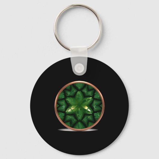 Groene puntige sterfractal met koperen frame sleutelhanger (Voorkant)