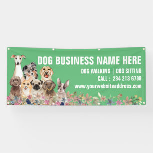 Groene Puppies Bloemen Botanische Hond Grooming Spandoek