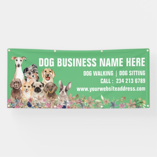 Groene Puppies Bloemen Botanische Hond Grooming Spandoek (Horizontaal)