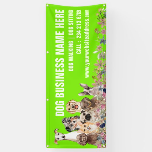 Groene Puppies Bloemen Botanische Hond Zittend Spandoek (Verticaal)