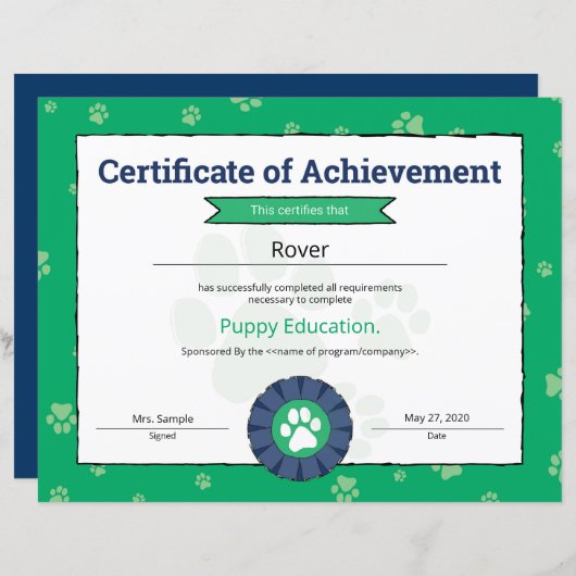 Groene Puppy Programma Huisdier Gehoorzaamheid Sch (Voorkant / Achterkant)