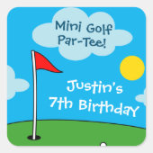 Groene putt mini golf kinderen Verjaardagsfeest Vierkante Sticker (Voorkant)