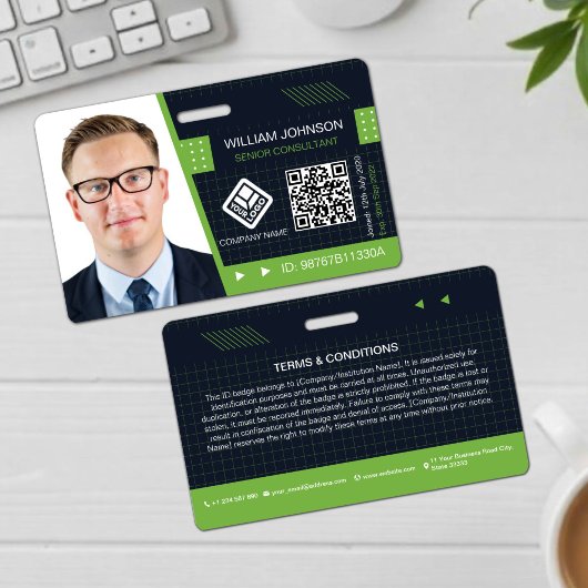 Groene QR-code Foto-ID-badge | bedrijfsmedewerker Badge