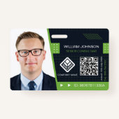 Groene QR-code Foto-ID-badge | bedrijfsmedewerker Badge (Voorkant)